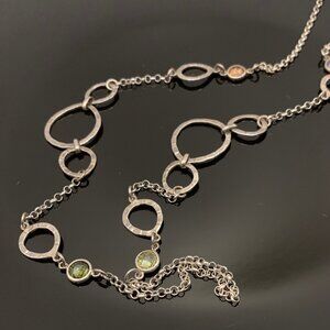Ilaria 925 Peru Handcrafted Long Hammered Sterling Silver Crystals Necklace J871
